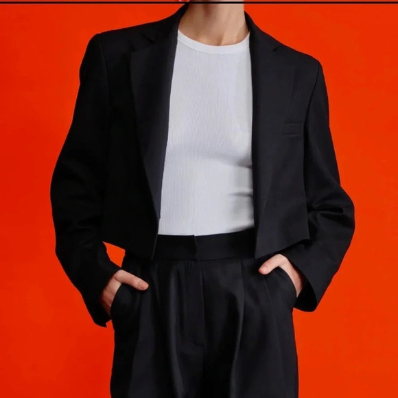 Tristan Black Satin Cropped Blazer - Picture 1 of 6